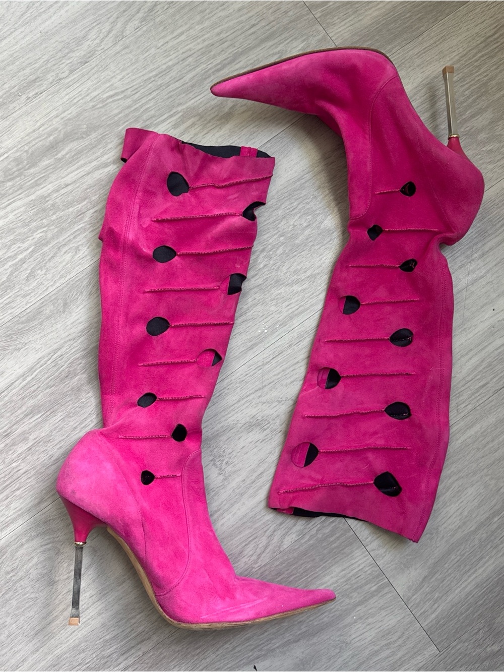 Gianmarco Lorenzi Fuchsia Suede Over-the-Knee Stiletto Boots